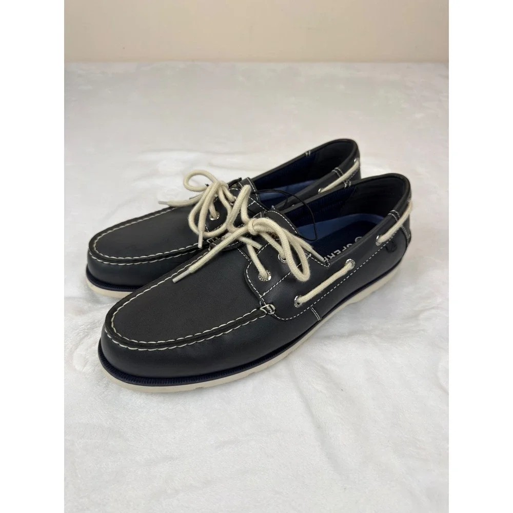Sperry Top-Sider Casco 2 Eye Mens Navy Blue Leather Boat Shoes Size 10 New